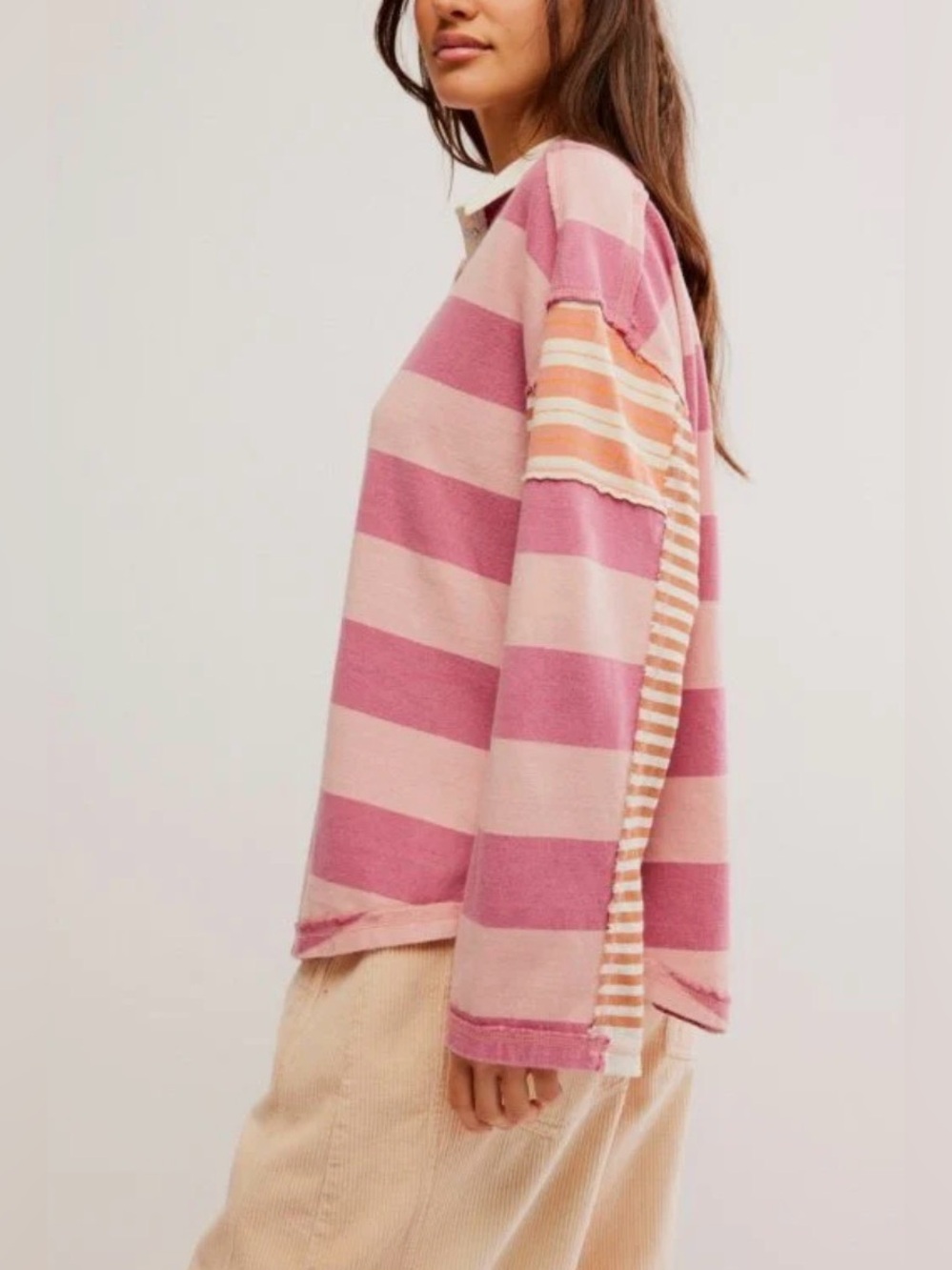 FREE PEOPLE WE THE FREE Oversized Striped Shabby Chic Cotton Rugby Shirt M - Picture 5 of 9